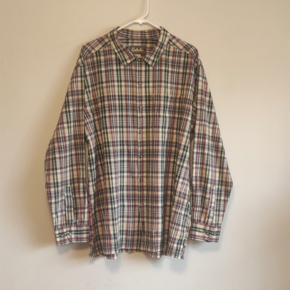 Cabela's men's shirt Size XL.‎ yellow/black/red plaid   Button- front